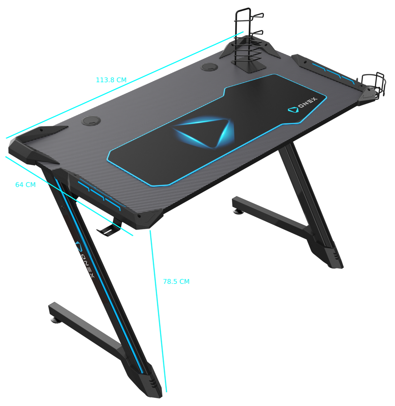 ONEX GD1200Z-RGB Z Shaped Home Office PC Gaming Desks Table with RGB LED Lights with Cup Holder Headset Hook & Mouse Pad